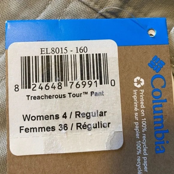 NWT Columbia Sz 4 Treacherous Tour Pant 100% Cotton Beige #289 - Picture 9 of 10